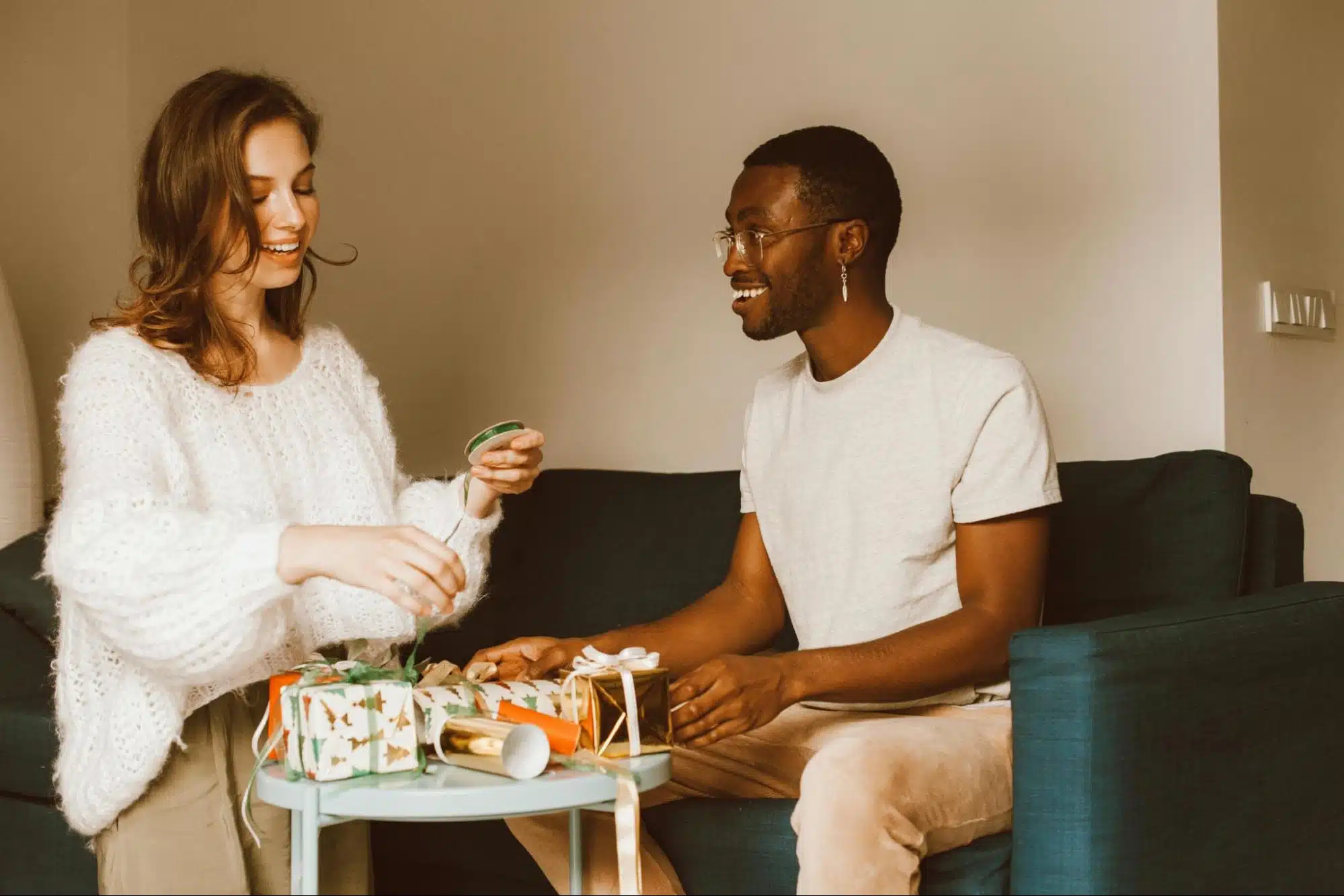 A man and woman eating 