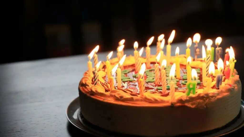 A birthday cake on a table