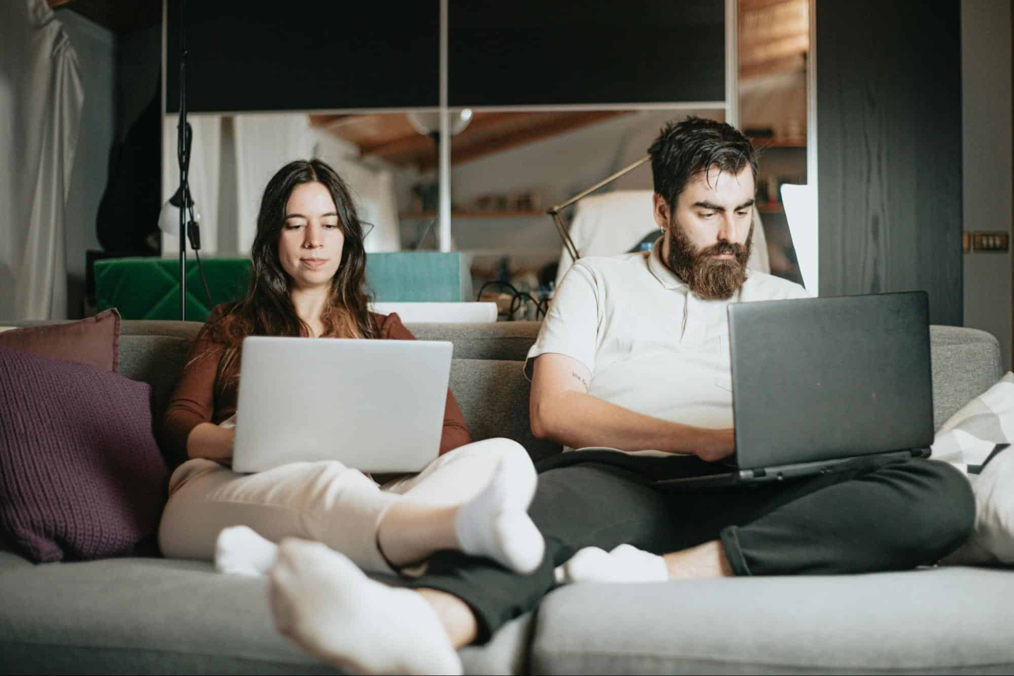 A man and woman working at home