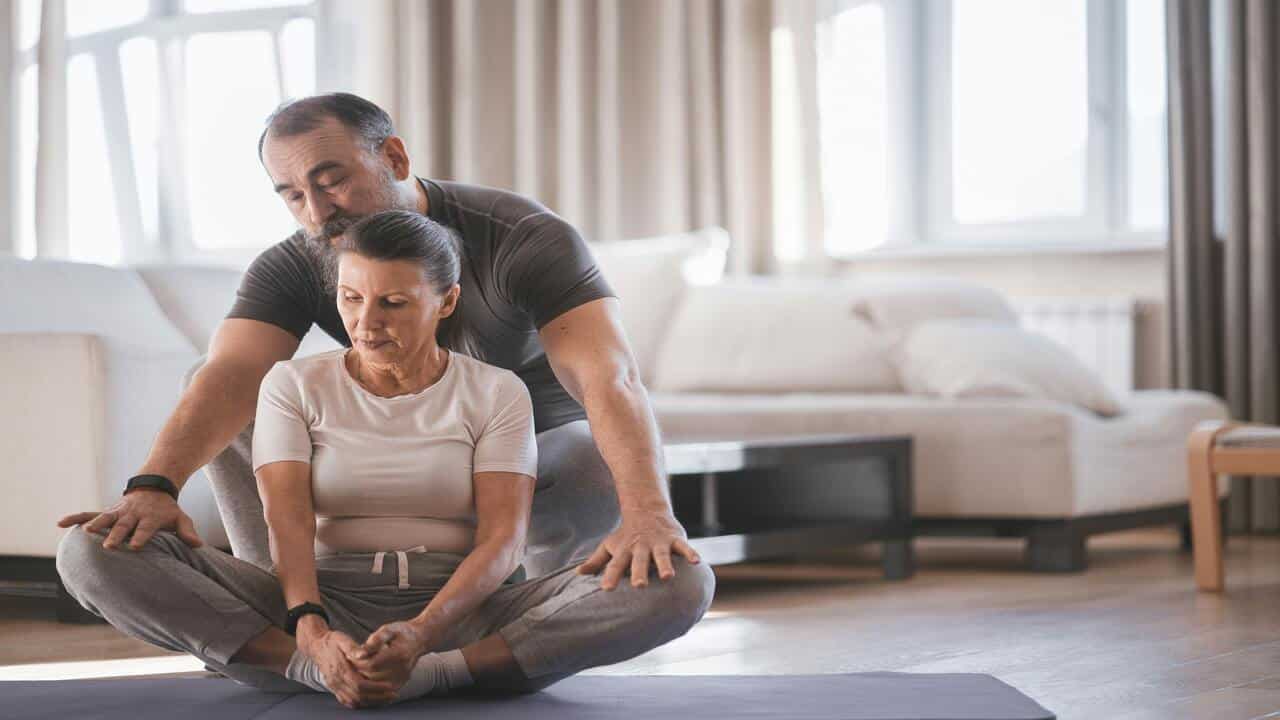 A couple working out together