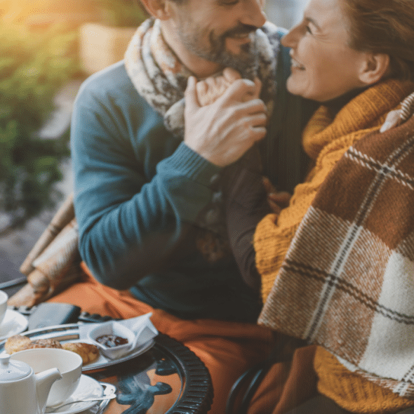 A mature couple on a coffee date