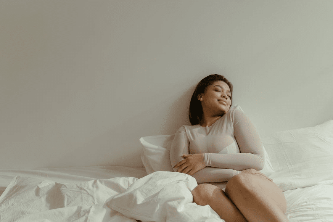 A woman lying on the bed