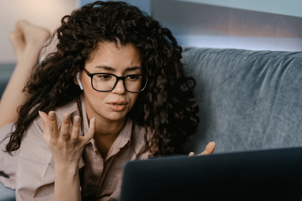 A woman using a laptop