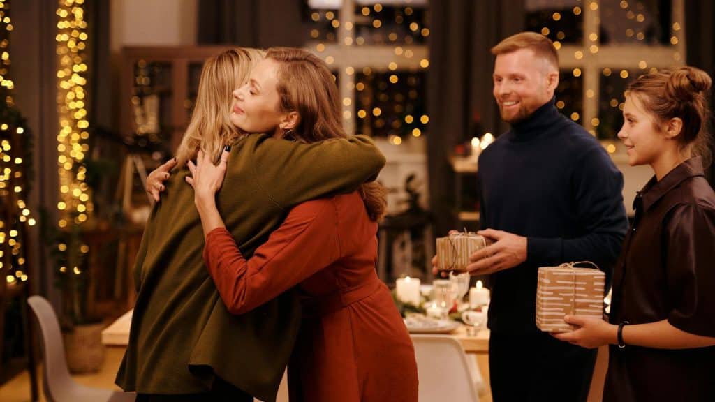 A family spending time together at Christmas.