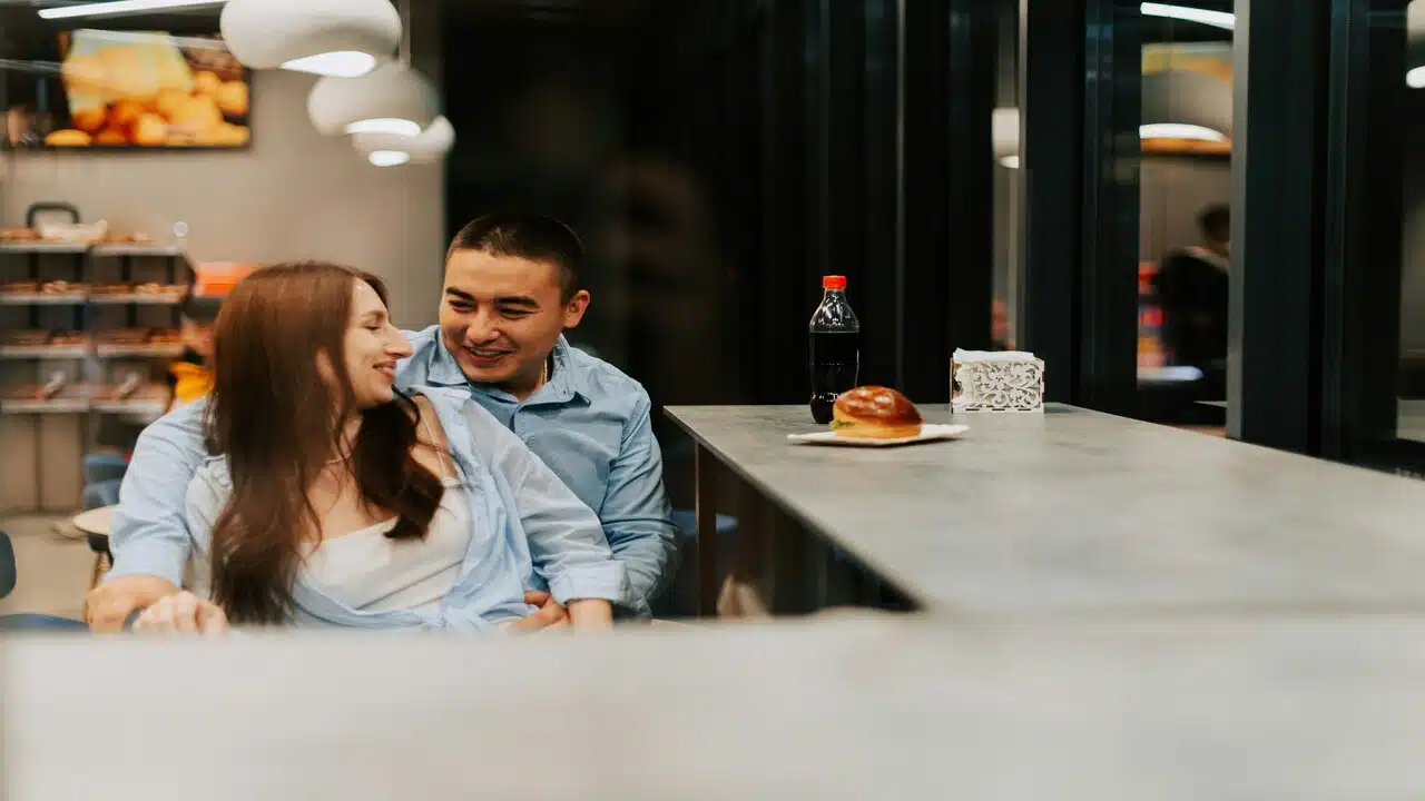 A couple laughing together
