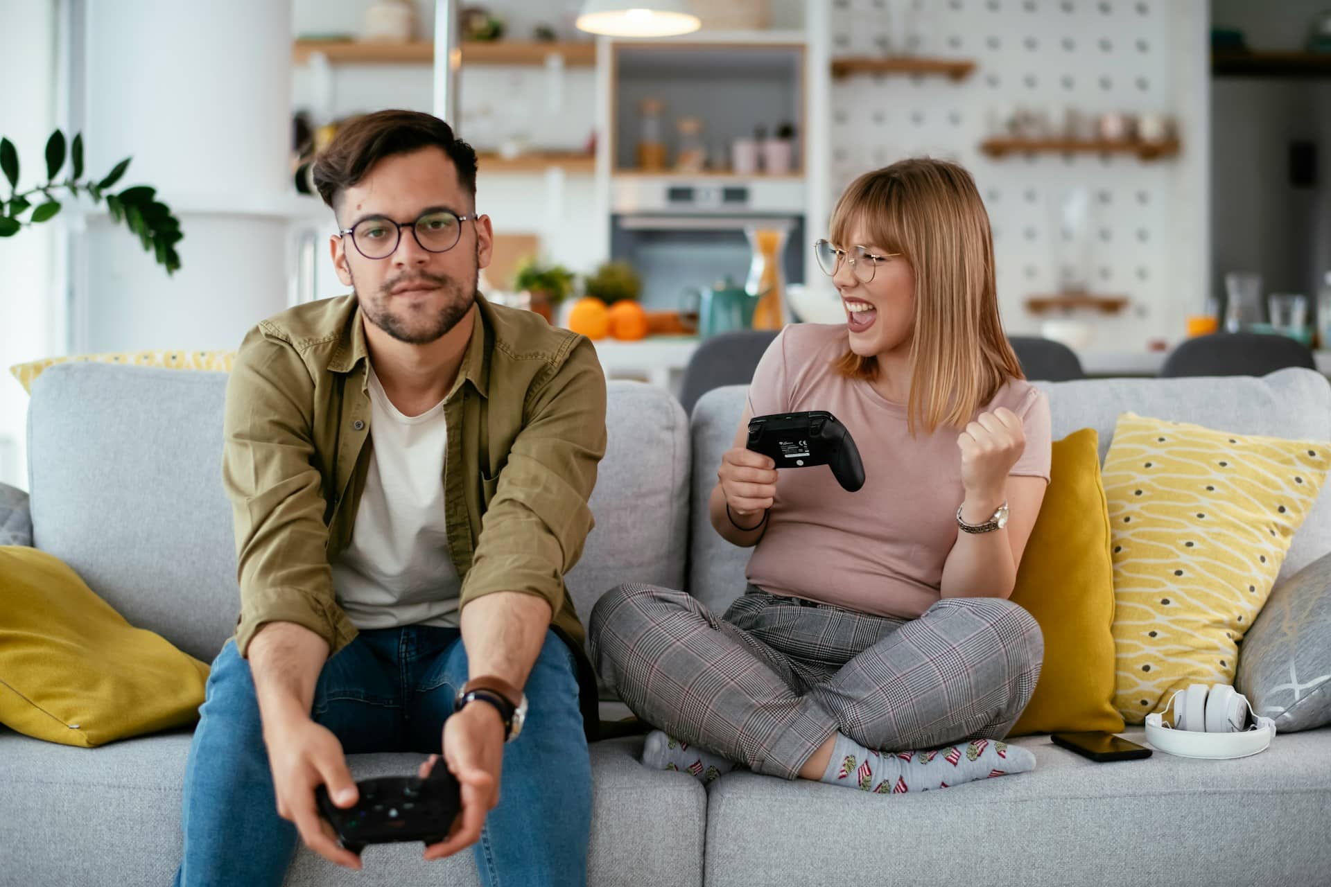 A couple playing video games.