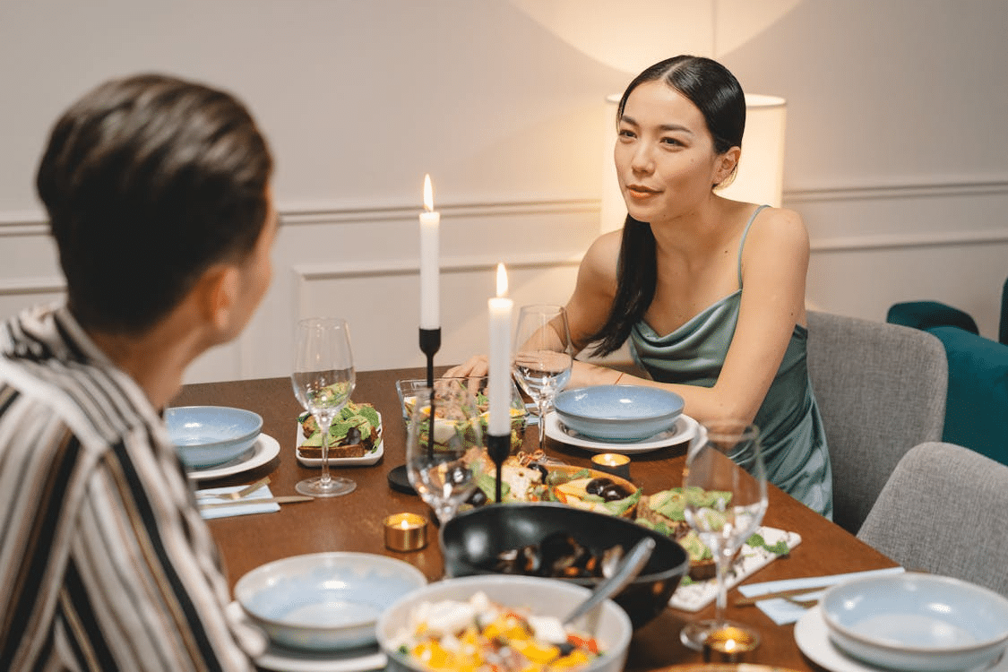 Man and woman having a date in a restaurant