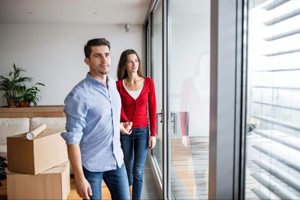 A man and woman not looking at each other
