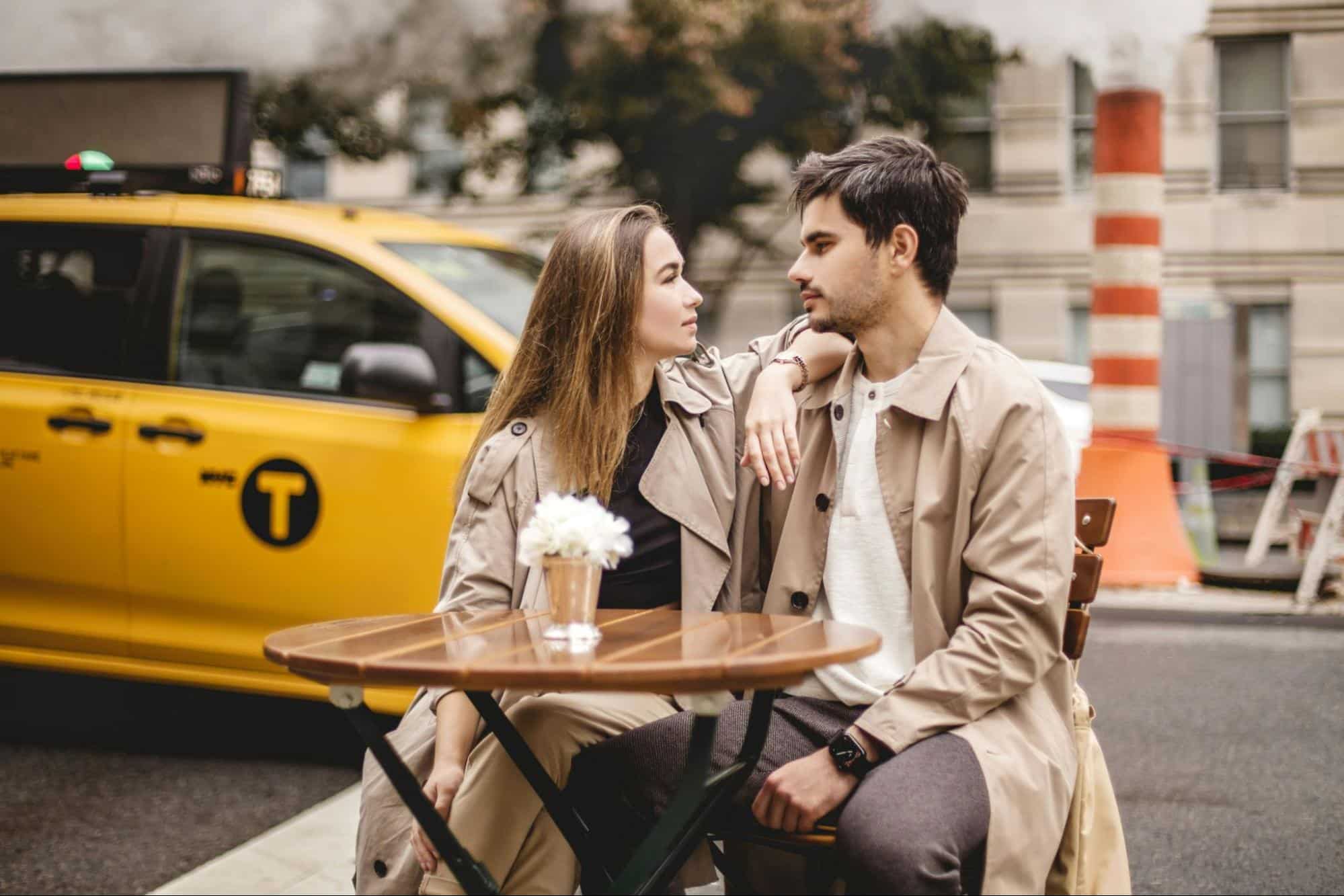 A man and woman outside together