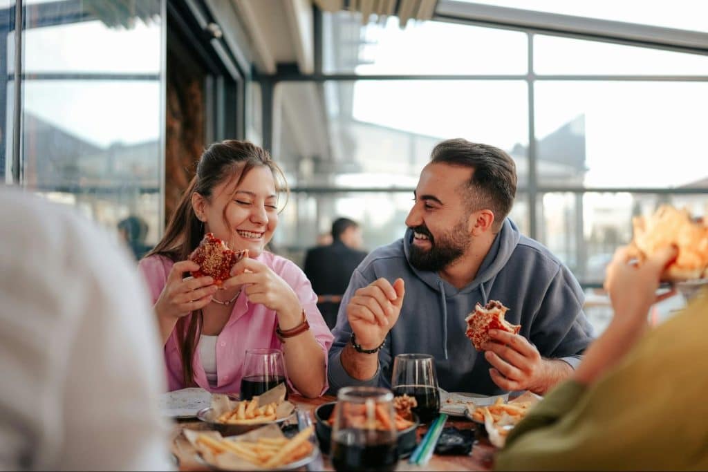 A man and woman laughing