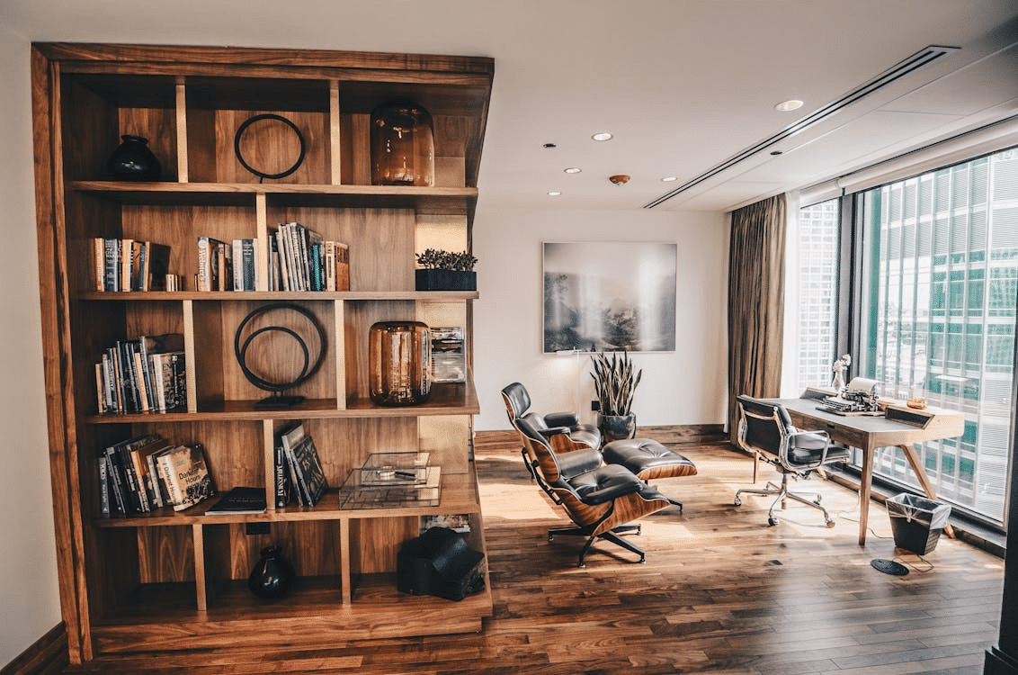 A wooden bookshelf