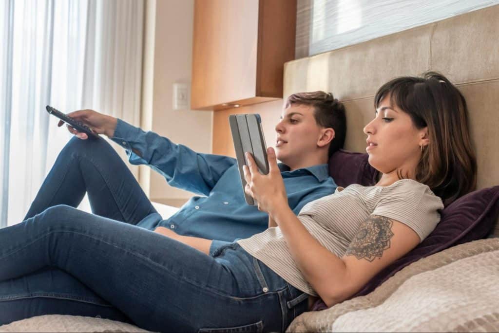 A woman checking something on a phone