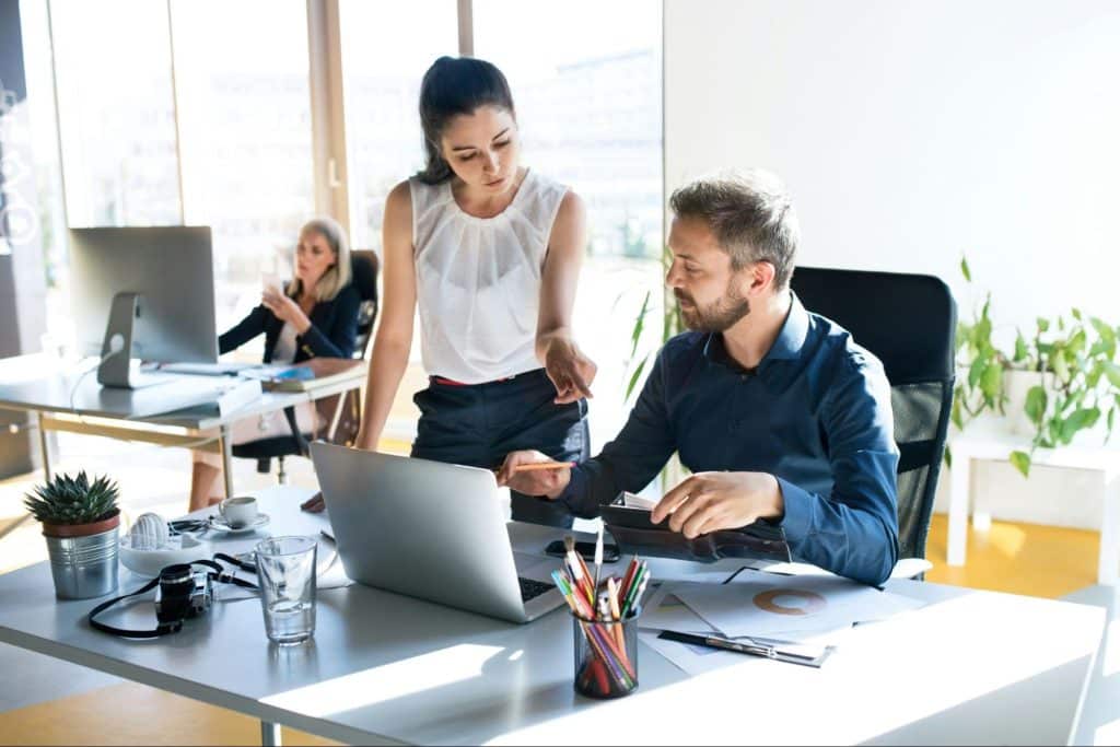 A man and woman working