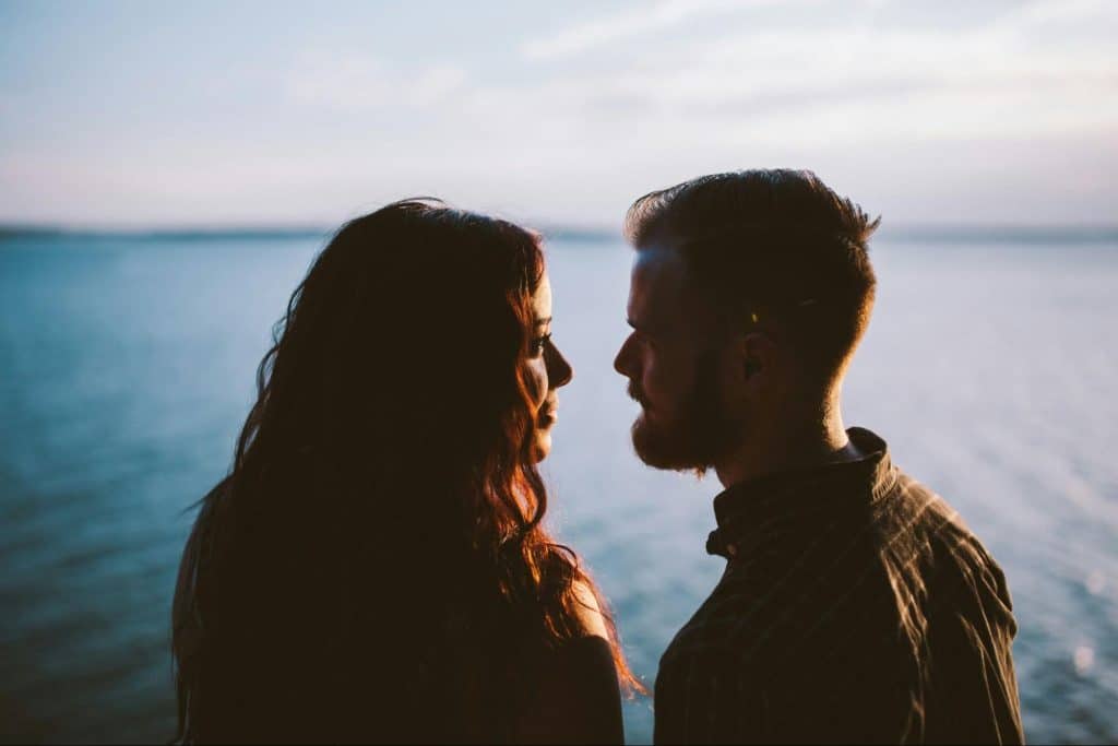 A man and woman talking