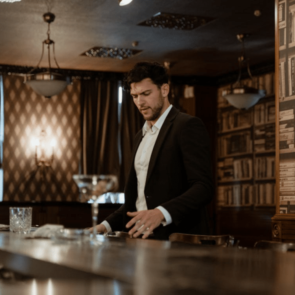 An angry man at a bar