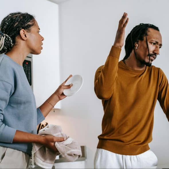 A man avoiding conversation with the woman