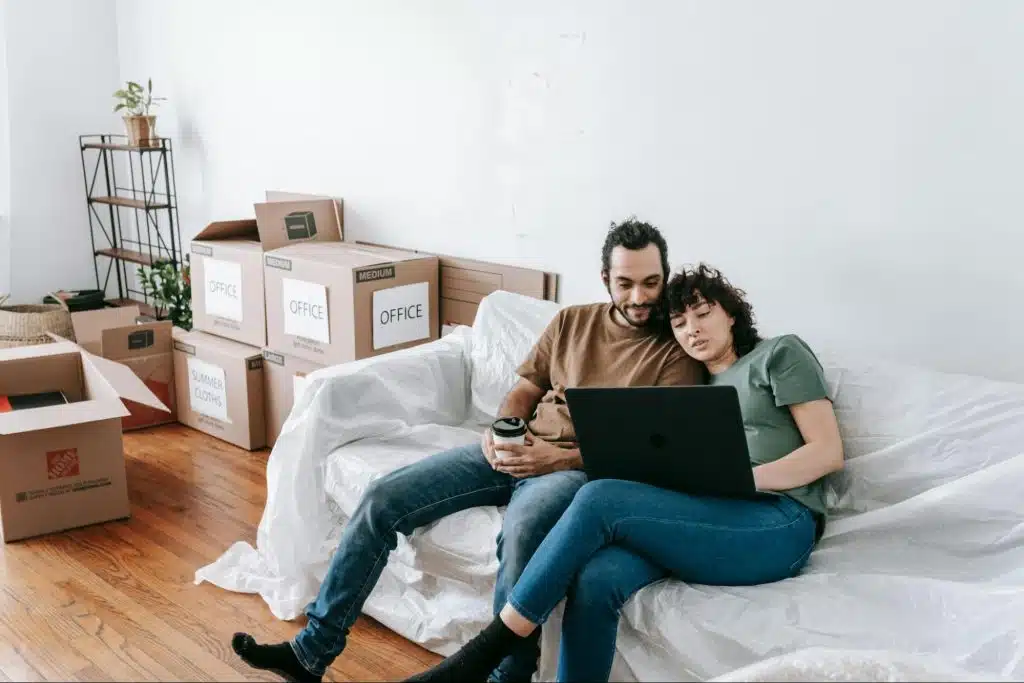 A man and woman at the couch