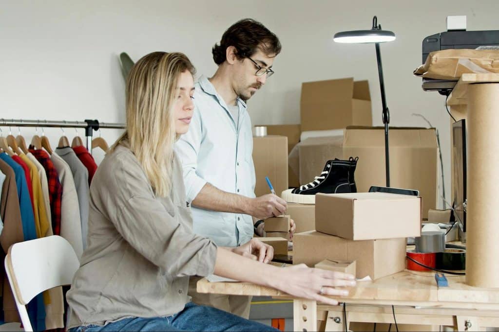 A man and woman busy