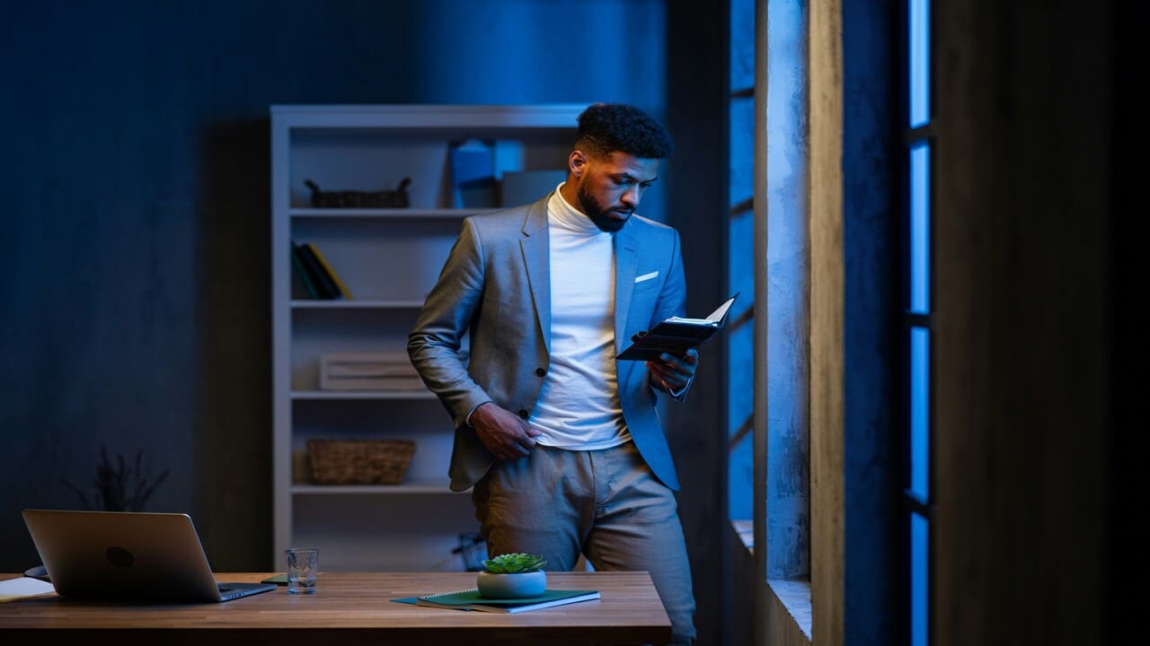 A man studying indoors