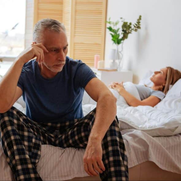 A man thinking and a woman resting