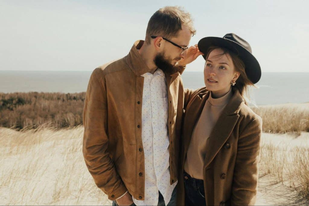 A man looking at the woman