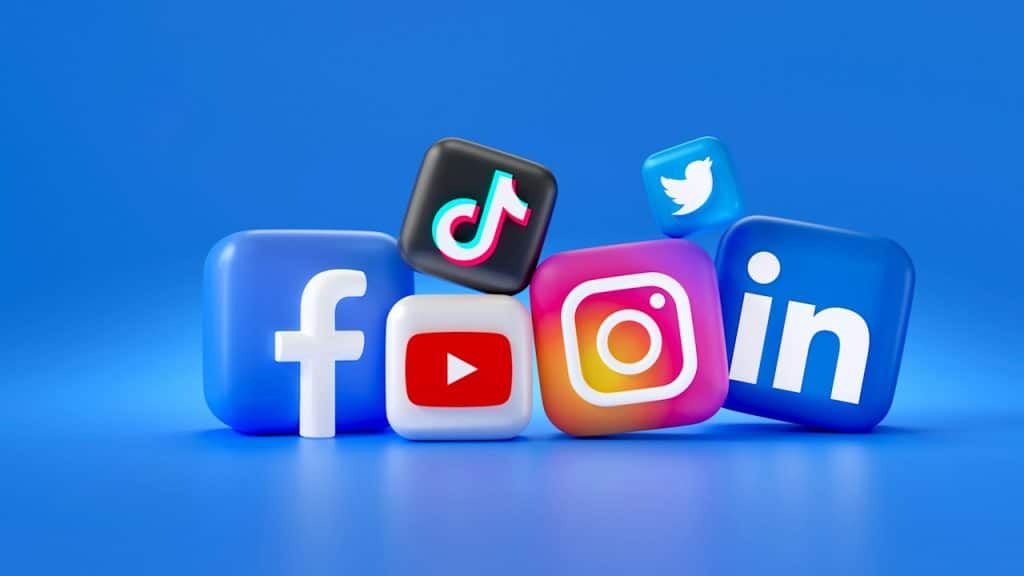 A group of different social media logos.