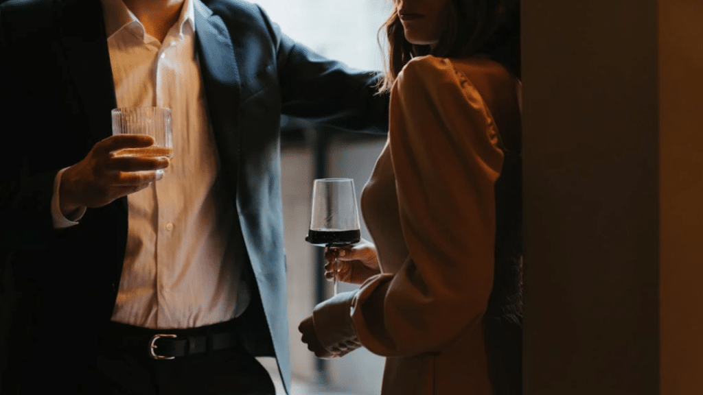 A woman turning away from a guy