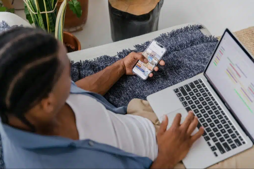 A man scrolling through phone