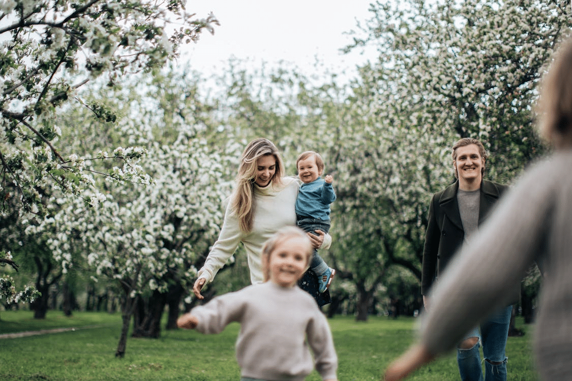A happy family in the park