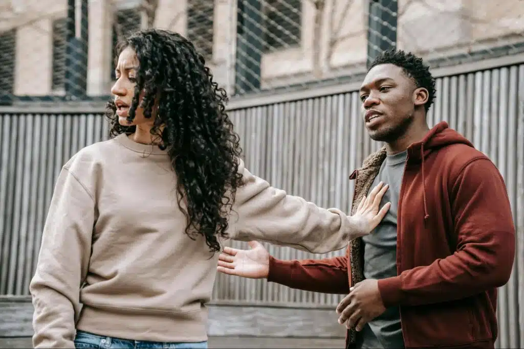 A woman does not want to talk to a man