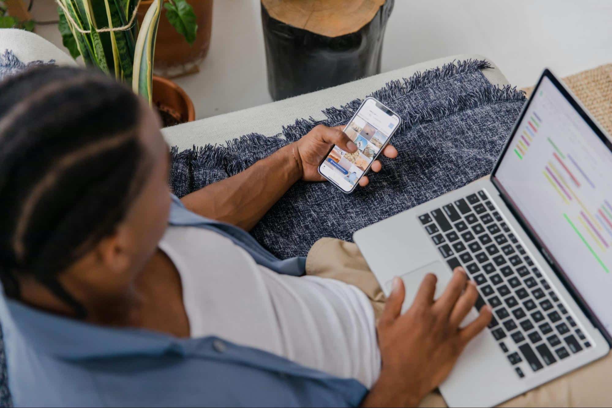 A man scrolling through phone