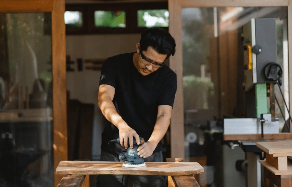 A man building a desk