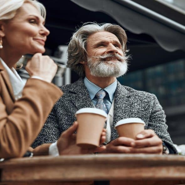A mature couple on a coffee date