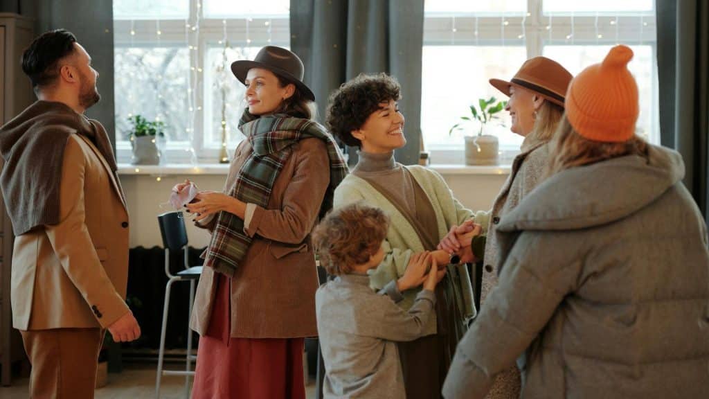 Family talking at Christmas.