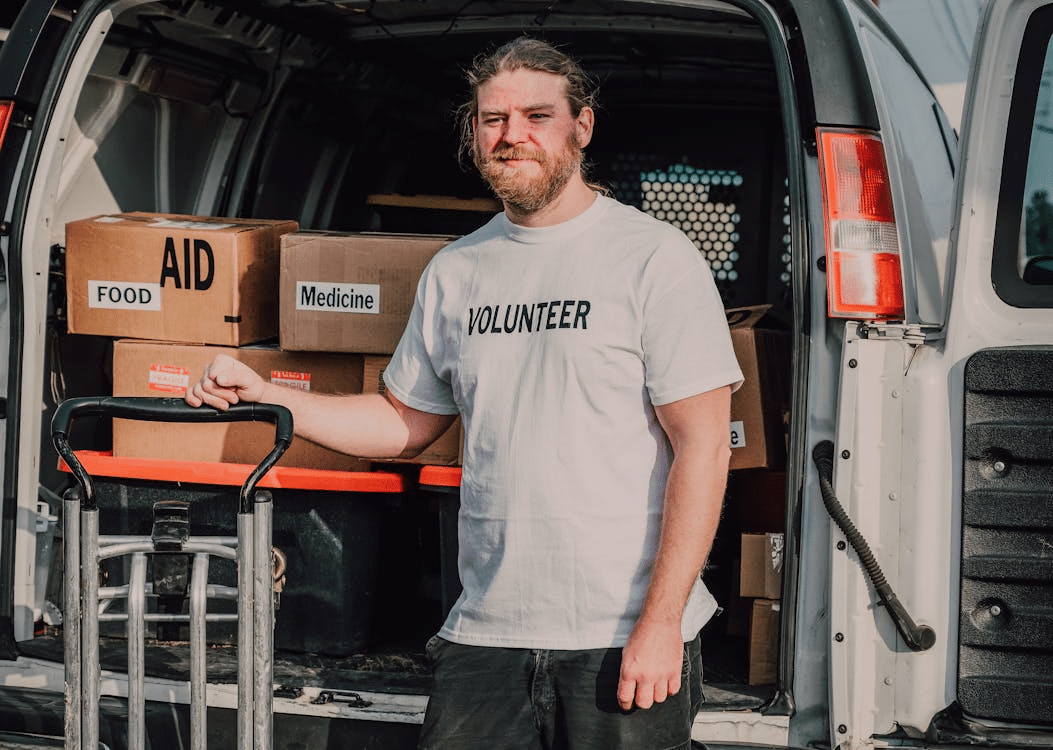 A man volunteering
