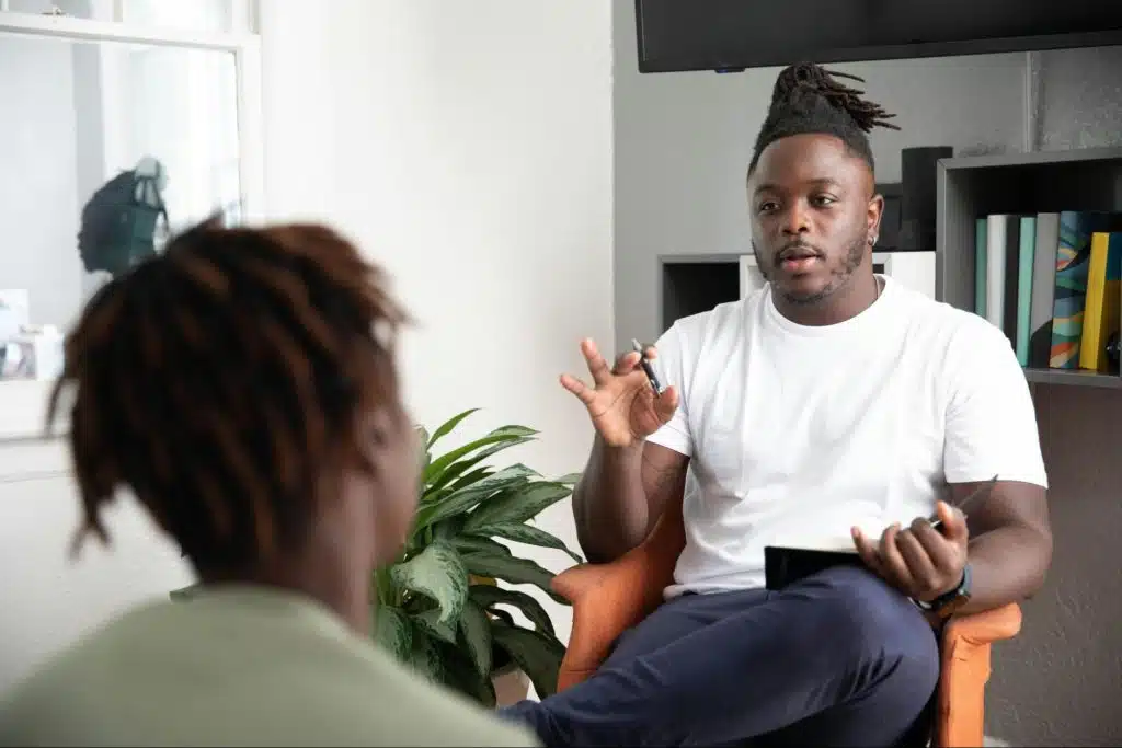 A man and woman communicating