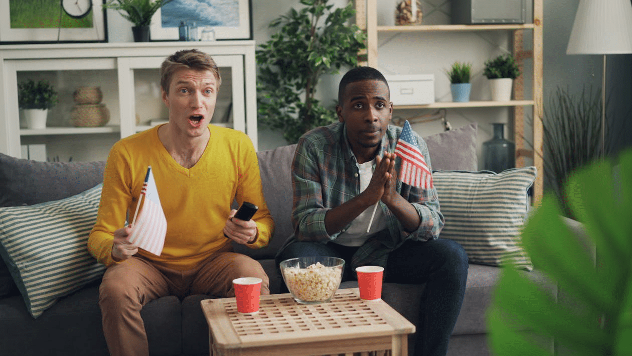 Two men sitting on a couch