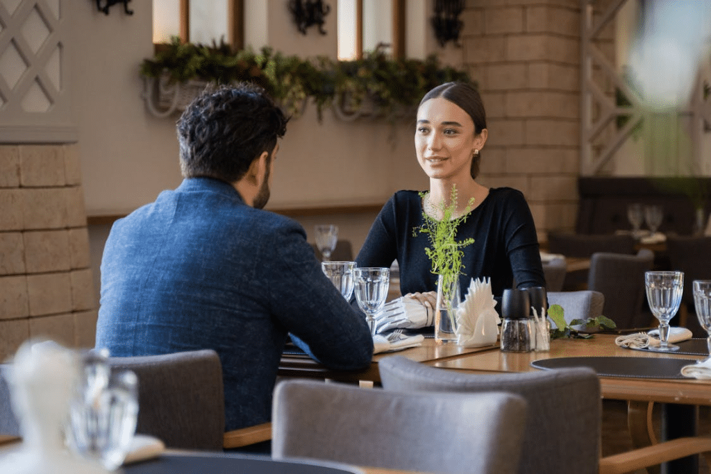 Man and woman having a date in a restaurant