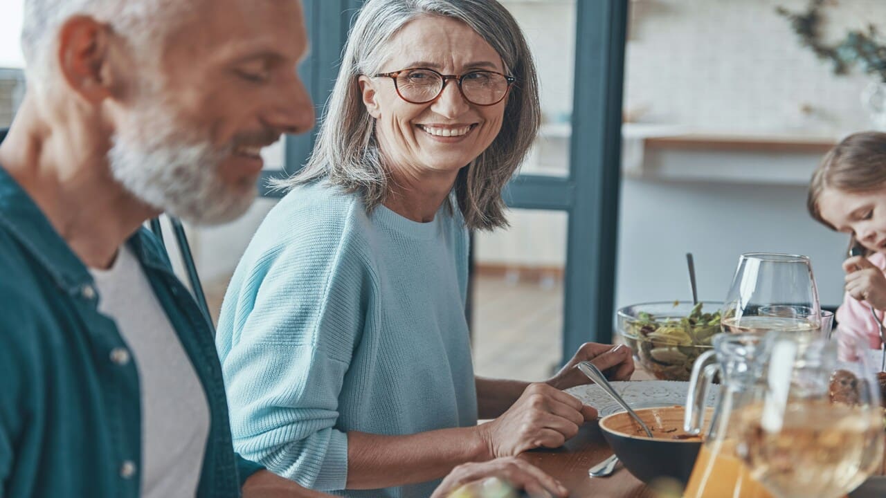 A mature woman looking at her partner