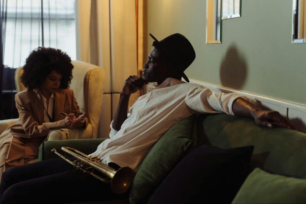 A man and woman at home