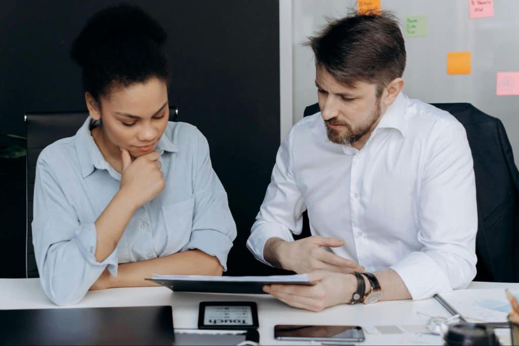 A man and woman talking
