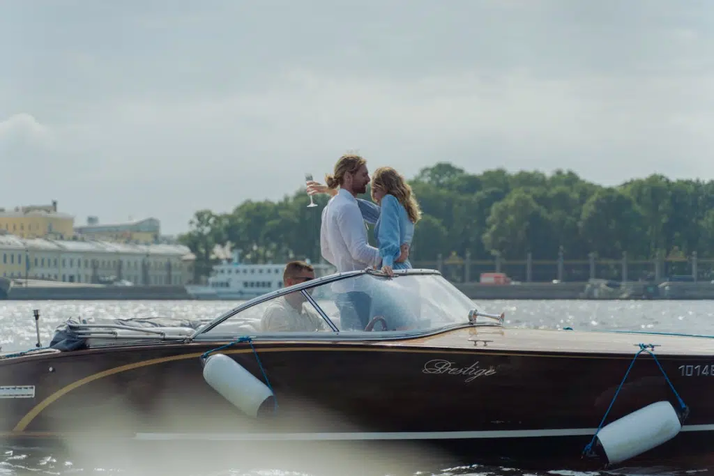 A man and a woman on a date in a yacht