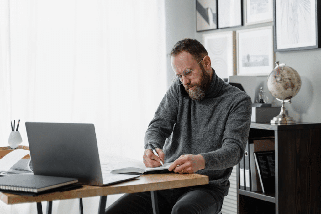 A man working at a table