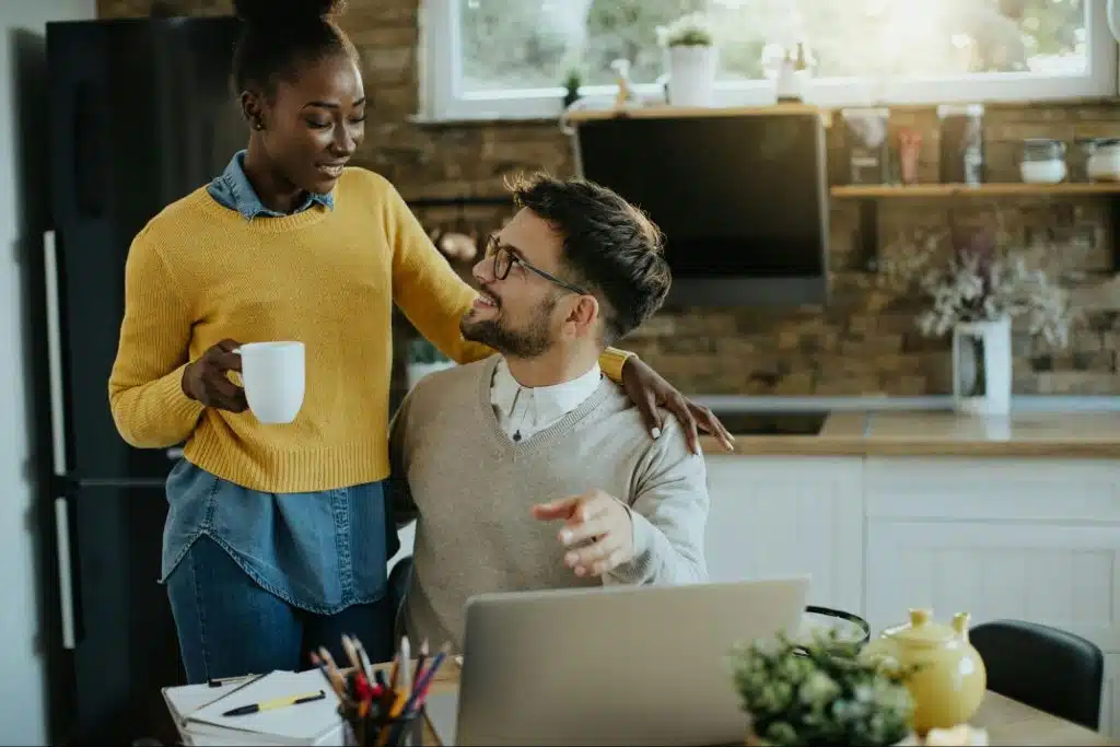 A man looking at the woman