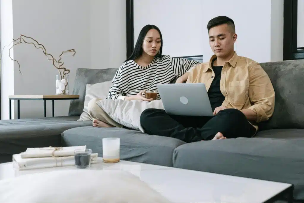 A man and woman at the living room