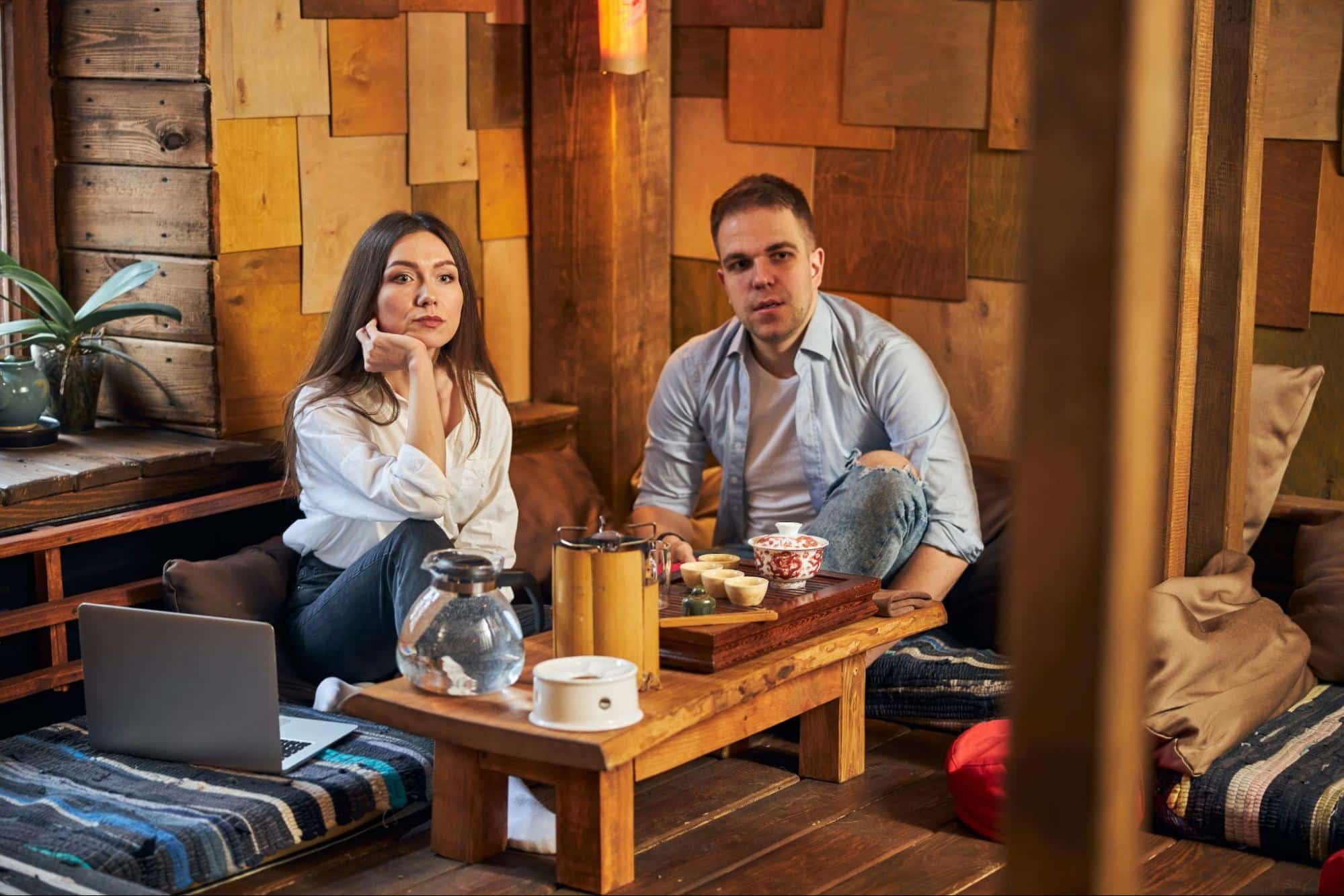 A man and woman sitting