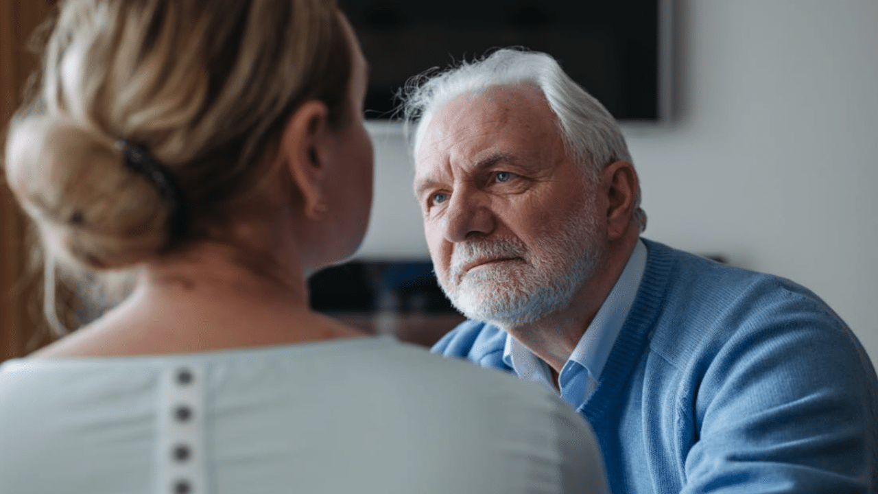 A man listening to his upset wife