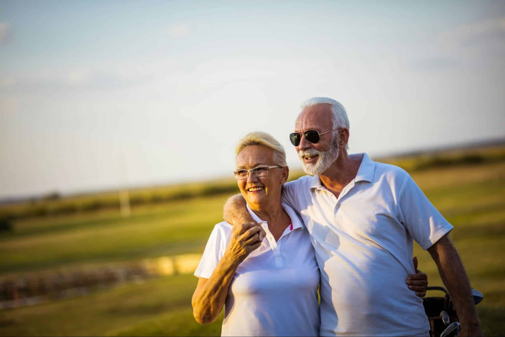 A man and woman walking