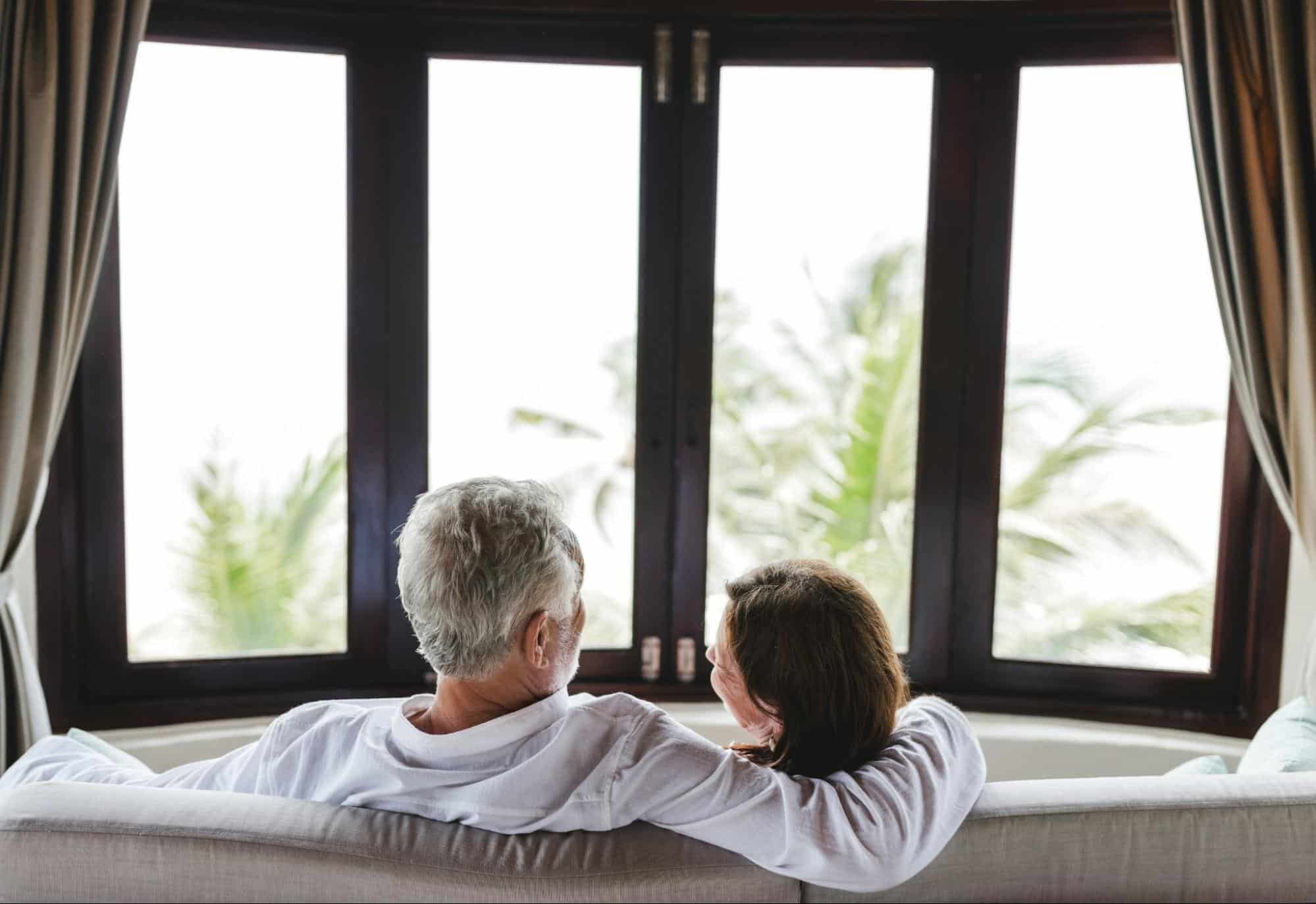A man and woman looking at each other