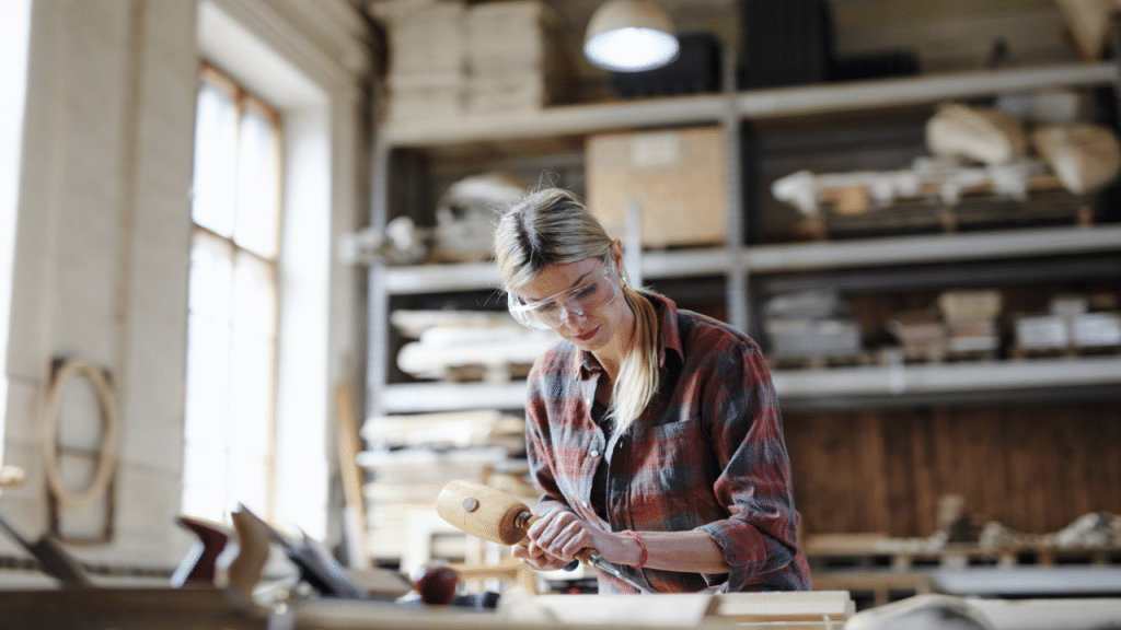 A woman working at a warehouse